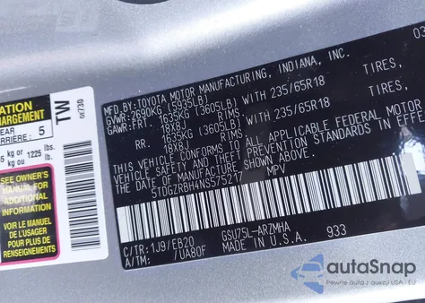 2022 Toyota Highlander Xle z USA, uszkodzony, nr VIN 5TDGZRBH4NS575217